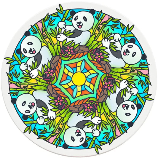 4" Round Ceramic Coasters - Mandala Panda, 4/Box, 2/Case, 8 Pieces - Christmas by Krebs Wholesale