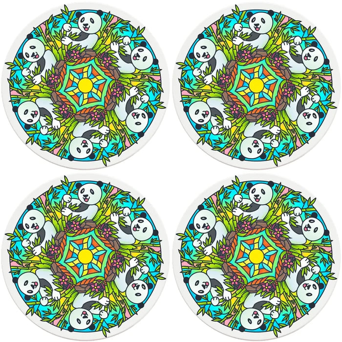 4" Round Ceramic Coasters - Mandala Panda, 4/Box, 2/Case, 8 Pieces - Christmas by Krebs Wholesale