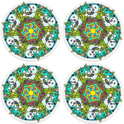 4" Round Ceramic Coasters - Mandala Panda, 4/Box, 2/Case, 8 Pieces - Christmas by Krebs Wholesale
