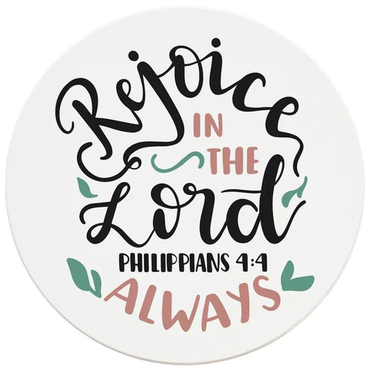4" Round Ceramic Coasters - Rejoice In The Lord Always, 4/Box, 2/Case, 8 Pieces - Christmas by Krebs Wholesale