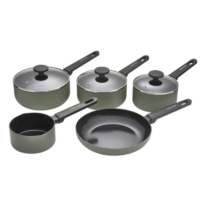 5 Piece Recycled Aluminium Saucepan Set - Green