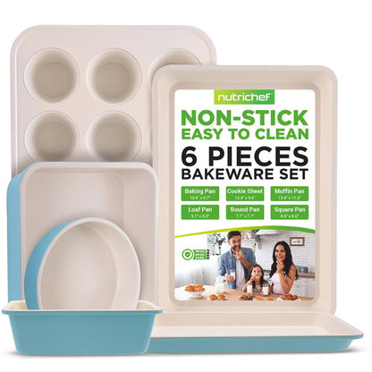 6-Piece Nonstick Bakeware Set, Ceramic Coating, Carbon Steel, Turquoise