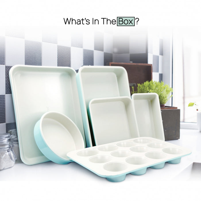 6-Piece Nonstick Bakeware Set, Ceramic Coating, Carbon Steel, Turquoise