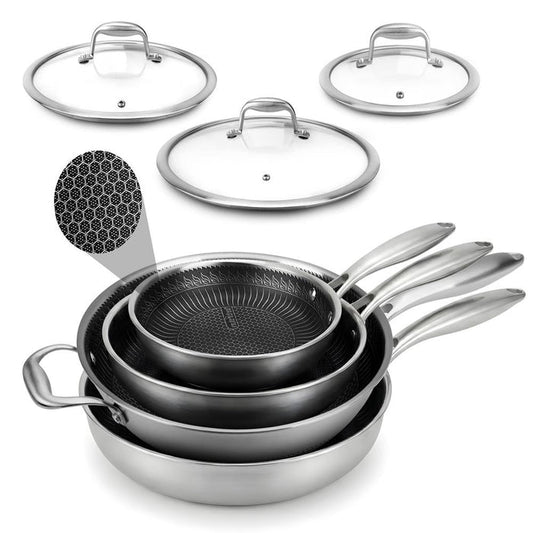 7-Piece Nonstick Frying Pan Set & Wok, Quick Heat, Stainless Steel