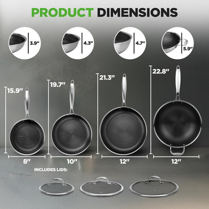 7-Piece Nonstick Frying Pan Set & Wok, Quick Heat, Stainless Steel