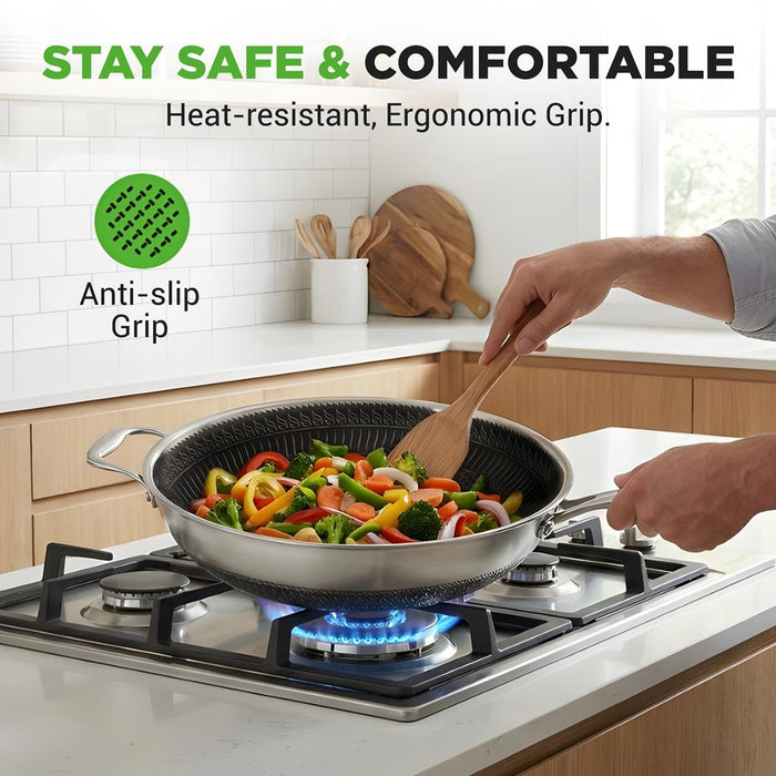 7-Piece Nonstick Frying Pan Set & Wok, Quick Heat, Stainless Steel