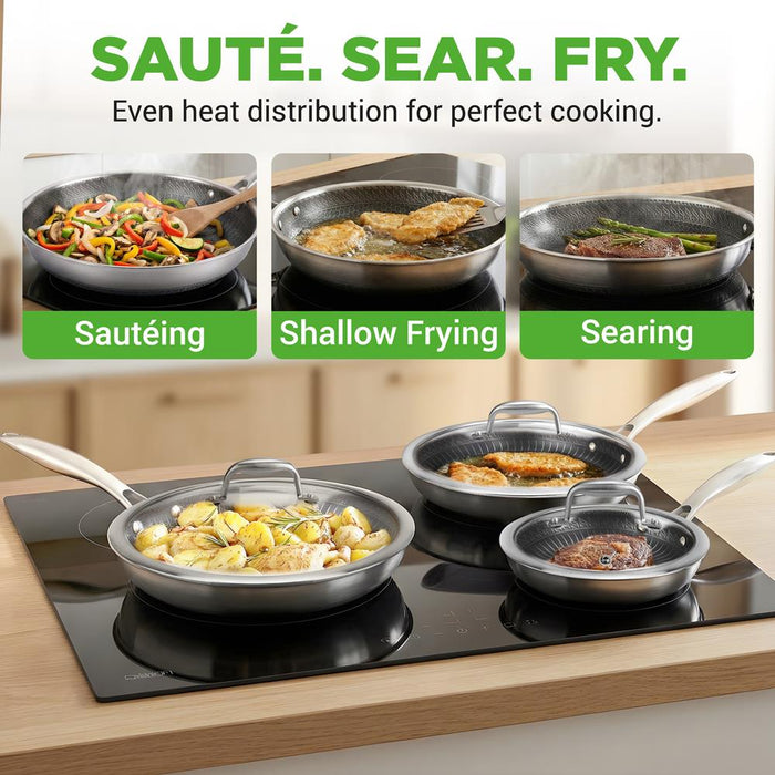 7-Piece Nonstick Frying Pan Set & Wok, Quick Heat, Stainless Steel