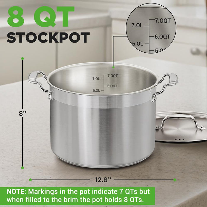 8 Qt Stockpot for Soups & Stews, Induction Safe, Stainless Steel
