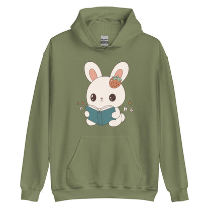 A Bunny Reading Her Book Hoodie - The Bean Workshop - animal shirt, bunny, hoodie, read everyday, read more books, short n' sweet