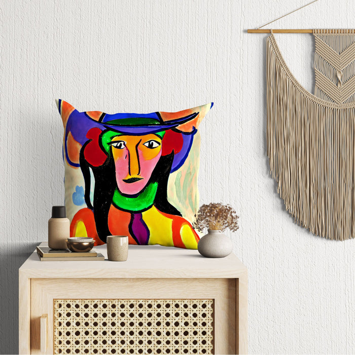 Abstract Girl In A Hat Toss Pillow, Abstract Pillow Case, Artist Pillow, Modern Pillow, Square Pillow, Christmas Pillow, Abstract Decor