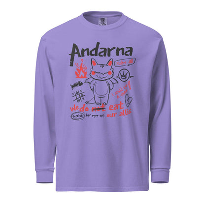 Andarna Heavyweight Long Sleeve Shirt - The Bean Workshop - Andarna Dragon Fourth Wing Shirt for Book Lovers, Casual Everyday Wear, Cute Dragon Graphic, Empyrean Series, fourth wing, Fourth Wing Fandom, Funny Fantasy Reader Long Sleeve Tee, Gift for BookTok Readers, Hand-Drawn Doodle Design, iron flame, Kawaii Aesthetic, long sleeve shirt, long sleeve tee, onyx storm, rebecca yarros, Red and Black Sketch Art, Whimsical Bookish Style