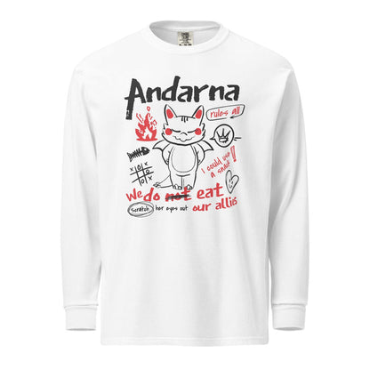 Andarna Heavyweight Long Sleeve Shirt - The Bean Workshop - Andarna Dragon Fourth Wing Shirt for Book Lovers, Casual Everyday Wear, Cute Dragon Graphic, Empyrean Series, fourth wing, Fourth Wing Fandom, Funny Fantasy Reader Long Sleeve Tee, Gift for BookTok Readers, Hand-Drawn Doodle Design, iron flame, Kawaii Aesthetic, long sleeve shirt, long sleeve tee, onyx storm, rebecca yarros, Red and Black Sketch Art, Whimsical Bookish Style