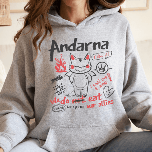 Andarna Hoodie - The Bean Workshop - Andarna Dragon Hoodie for Fantasy Book Lovers, Cozy Bookish Hoodie Empyrean Series Gift, Cute Baby Dragon Design, Doodle Sketch Graphic, Empyrean Fandom, Fall Winter Reading Wear, fourth wing, Gift for Dragon Fantasy Fans, hooded sweatshirt, hoodie, iron flame, Kawaii Aesthetic, onyx storm, rebecca yarros, Red Black Hand-Drawn Art, Whimsical Bookish Style
