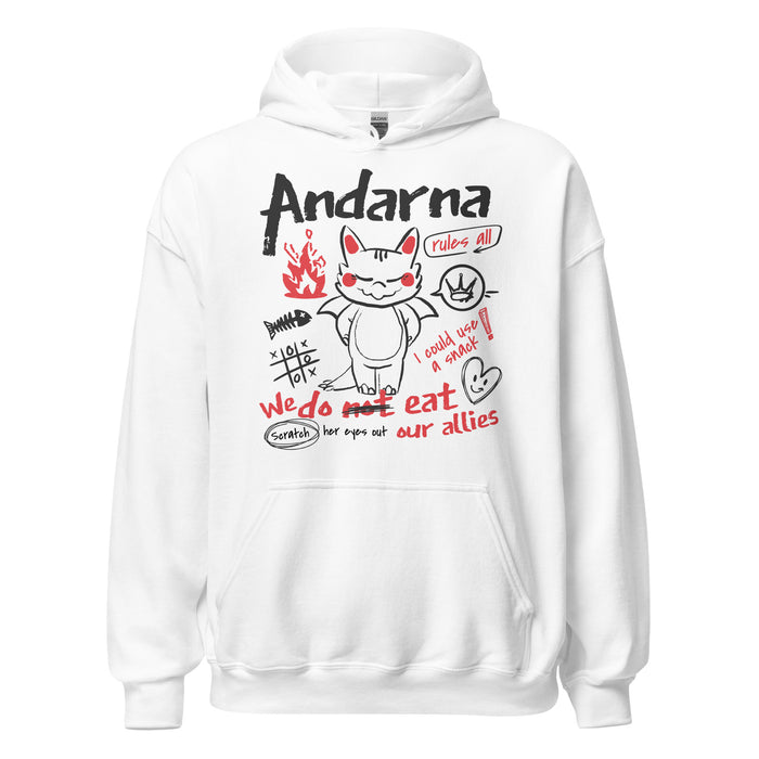 Andarna Hoodie - The Bean Workshop - Andarna Dragon Hoodie for Fantasy Book Lovers, Cozy Bookish Hoodie Empyrean Series Gift, Cute Baby Dragon Design, Doodle Sketch Graphic, Empyrean Fandom, Fall Winter Reading Wear, fourth wing, Gift for Dragon Fantasy Fans, hooded sweatshirt, hoodie, iron flame, Kawaii Aesthetic, onyx storm, rebecca yarros, Red Black Hand-Drawn Art, Whimsical Bookish Style