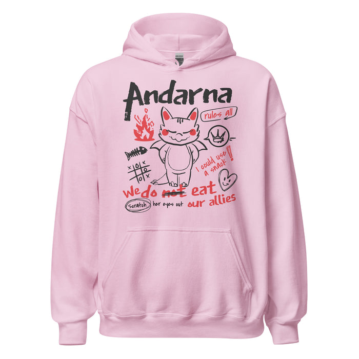 Andarna Hoodie - The Bean Workshop - Andarna Dragon Hoodie for Fantasy Book Lovers, Cozy Bookish Hoodie Empyrean Series Gift, Cute Baby Dragon Design, Doodle Sketch Graphic, Empyrean Fandom, Fall Winter Reading Wear, fourth wing, Gift for Dragon Fantasy Fans, hooded sweatshirt, hoodie, iron flame, Kawaii Aesthetic, onyx storm, rebecca yarros, Red Black Hand-Drawn Art, Whimsical Bookish Style