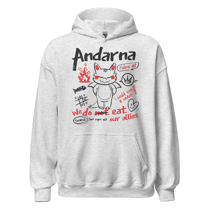 Andarna Hoodie - The Bean Workshop - Andarna Dragon Hoodie for Fantasy Book Lovers, Cozy Bookish Hoodie Empyrean Series Gift, Cute Baby Dragon Design, Doodle Sketch Graphic, Empyrean Fandom, Fall Winter Reading Wear, fourth wing, Gift for Dragon Fantasy Fans, hooded sweatshirt, hoodie, iron flame, Kawaii Aesthetic, onyx storm, rebecca yarros, Red Black Hand-Drawn Art, Whimsical Bookish Style