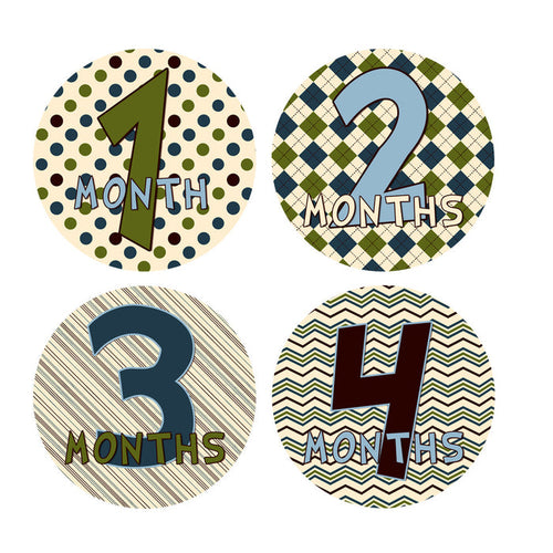 Argyle, Pinstripes, Polka Dot & Chevron Patterened Monthly Baby Stickers onesie sticker - INKtropolis