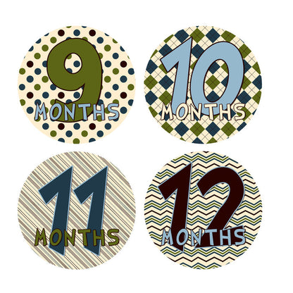Argyle, Pinstripes, Polka Dot & Chevron Patterened Monthly Baby Stickers onesie sticker - INKtropolis