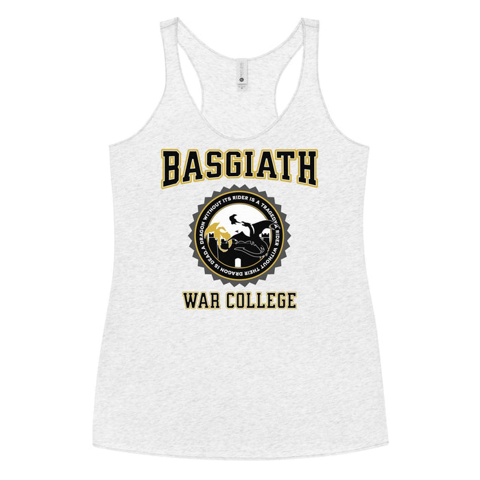 Basgiath War College Racerback Tank Top - The Bean Workshop - Basgiath War College Varsity Tank Top Empyrean Fan Gift, Black Gold Dragon Seal Graphic, Dragon Rider Bookish Graphic Tank Fantasy Book Lover, Empyrean Fandom, fourth wing, Navarre War College Badge Top, racerback, rebecca yarros, Rider Dragon Illustration Tank, Summer Bookish Casual Style, Summer Casual Fandom Wear, tank top, Varsity Collegiate Aesthetic, Warm Weather Bookish Outfit Idea