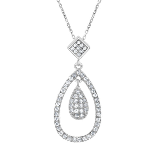 Bellissima Sterling Silver White Topaz Teardrop Necklace