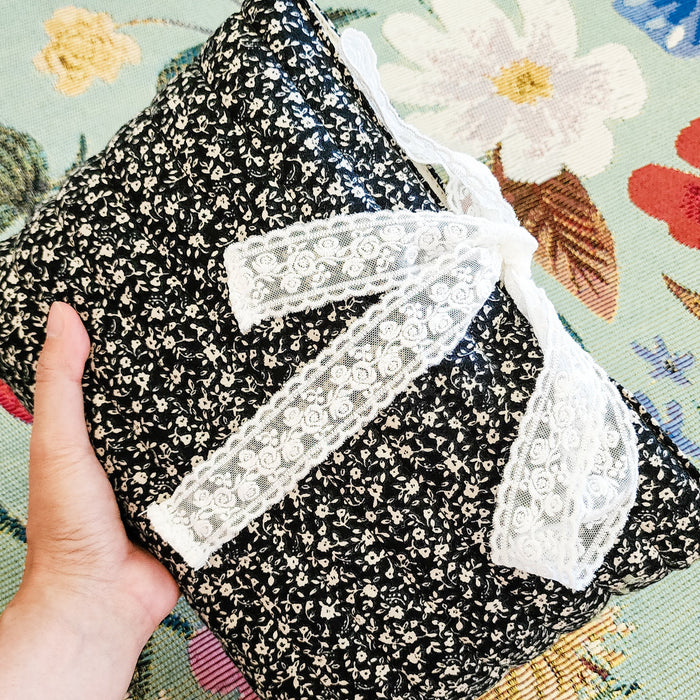 Black Floral Book Sleeve with Lace Ribbon | Bible, Hardcover & Laptop Sleeve - The Bean Workshop - Bible sleeve, black book sleeve, book sleeve, bookish, dark academia, floral book sleeve, gift for book lovers, hardcover sleeve, Kindle sleeve, reading accessories