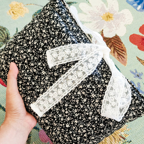 Black Floral Book Sleeve with Lace Ribbon | Bible, Hardcover & Laptop Sleeve - The Bean Workshop - Bible sleeve, black book sleeve, book sleeve, bookish, dark academia, floral book sleeve, gift for book lovers, hardcover sleeve, Kindle sleeve, reading accessories