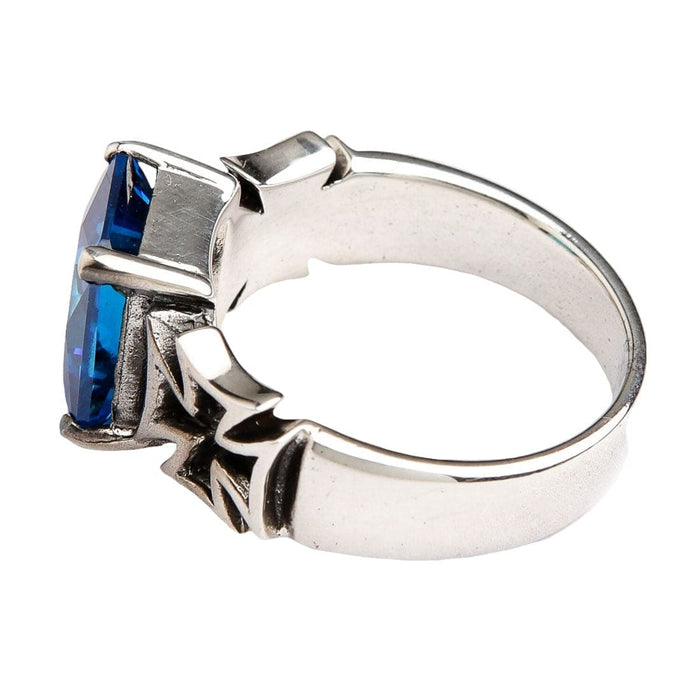 A side profile of the blue sapphire Iron Cross ring, showing the band.