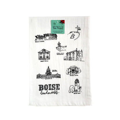 Boise Landmarks Tea Towel, Screen Printed flour sack dish towel