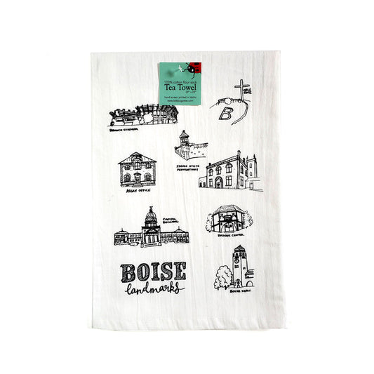 Boise Landmarks Tea Towel, Screen Printed flour sack dish towel