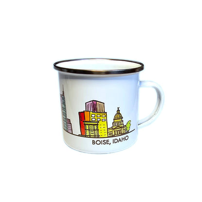 Boise Sketch Skyline Enamel Mug, watercolor