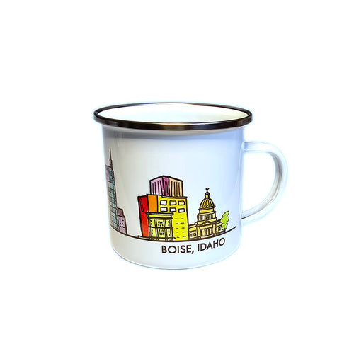 Boise Sketch Skyline Enamel Mug, watercolor