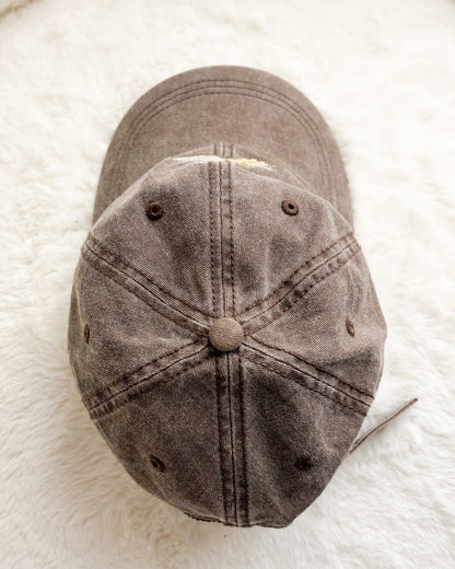 Book and Flowers Embroidered Pigment Dyed Cap - The Bean Workshop - Baseball Cap, Baseball Hat, cap, cotton twill cap, dad hat, Embroidered Bookish Cap, embroidered hat, hat, Reading Cap, Structured Twill Cap, Summer Bookworm Hat