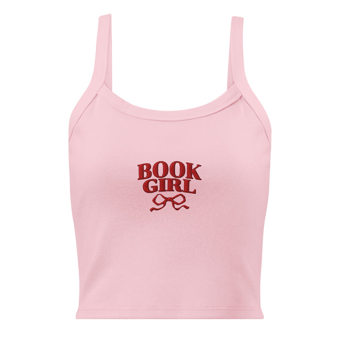 Book Girl Embroidered Tank Top - The Bean Workshop - Book Girl Tank Top, Book Lover Sleeveless Shirt, Bookish Summer Collection, Chic Bibliophile Tank, Reader Summer Top, Red Bow Literary Apparel, Women's Bookish Tank