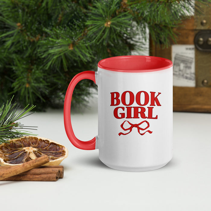 Book Girl Mug - The Bean Workshop - Book Girl Mug, Book Lover Tea Mug, Bookish Summer Collection, Chic Bibliophile Drinkware, Reader Coffee Cup, Red Bow Literary Gift, Women's Reader Mug