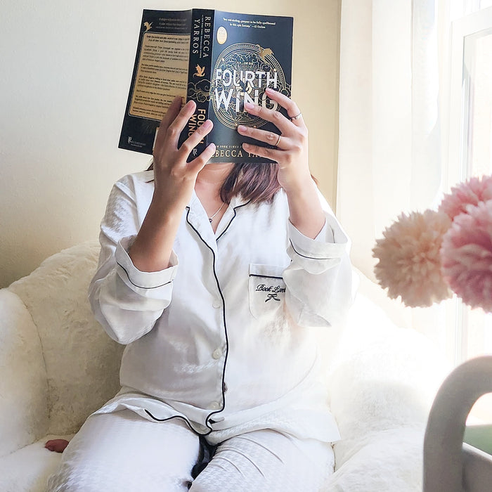 Book Lover Satin Houndstooth Pajama Set - The Bean Workshop - pajama