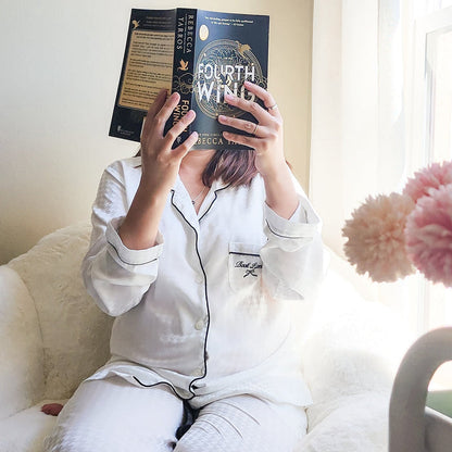 Book Lover Satin Houndstooth Pajama Set - The Bean Workshop - pajama