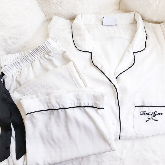 Book Lover Satin Houndstooth Pajama Set - The Bean Workshop - pajama
