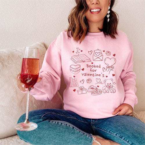 Booked for Valentine's Sweatshirt - The Bean Workshop - Anti-Valentine, Book Date, Bookaholic, Booked for Valentine's Sweatshirt, Bookish Humor, Bookish Sweatshirt, Bookworm Crewneck, Cozy Valentine's Gift for Introvert Reader, Cute, Doodle Art, Funny Reading Gift, Loungewear, Romantic