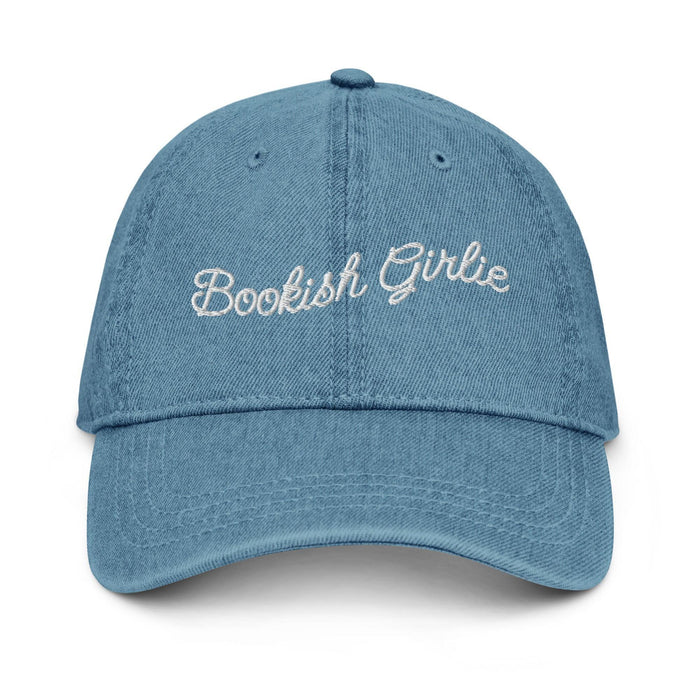 Bookish Girlie Embroidered Denim Hat - The Bean Workshop - book lover, bookish, bow, coquette, embroidered, hat, read everyday, reading accessories