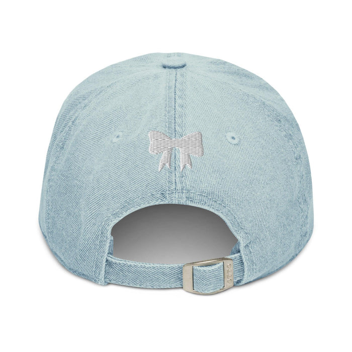 Bookish Girlie Embroidered Denim Hat - The Bean Workshop - book lover, bookish, bow, coquette, embroidered, hat, read everyday, reading accessories