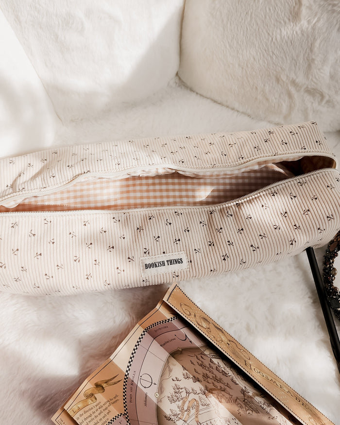 Bookish Things Corduroy Hair Tool Travel Bag - The Bean Workshop - bag, hair tool bag, makeup bag, reading bag, travel bag