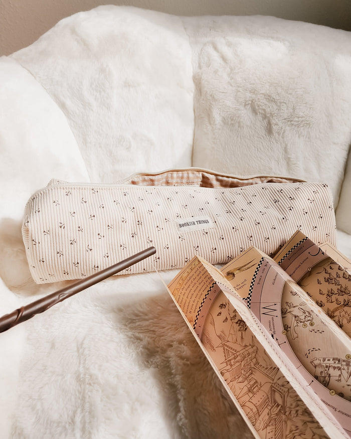 Bookish Things Corduroy Hair Tool Travel Bag - The Bean Workshop - bag, hair tool bag, makeup bag, reading bag, travel bag