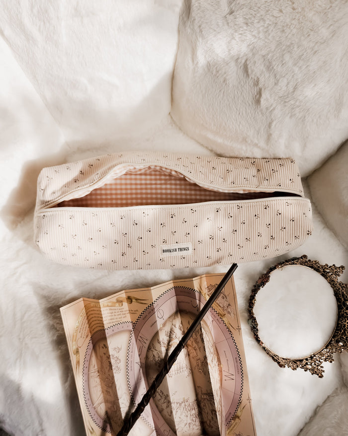 Bookish Things Corduroy Hair Tool Travel Bag - The Bean Workshop - bag, hair tool bag, makeup bag, reading bag, travel bag