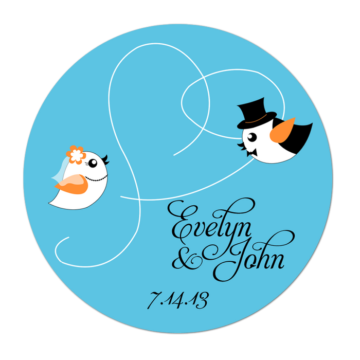 Bride and Groom Birds Big Heart Personalized Sticker Wedding Stickers - INKtropolis