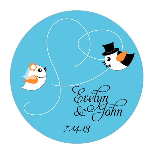 Bride and Groom Birds Big Heart Personalized Sticker Wedding Stickers - INKtropolis