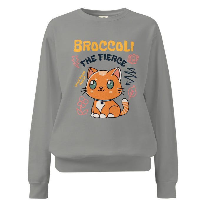 Broccoli the Fierce Heavyweight Sweatshirt - The Bean Workshop - Basgiath War College, Book Lover Gift, Bookish Cat, Booktok, Broccoli the Fierce, Chibi Art, Cute Romantasy, Dragon Rider, Empyrean Series, Fantasy Reader., Fourth Wing Merch, Iron Flame Merch, Kawaii, Liam Mairi, Quest Squad Mascot, Rebecca Yarros, sweatshirt, Violet Sorrengail, Xaden Riorson