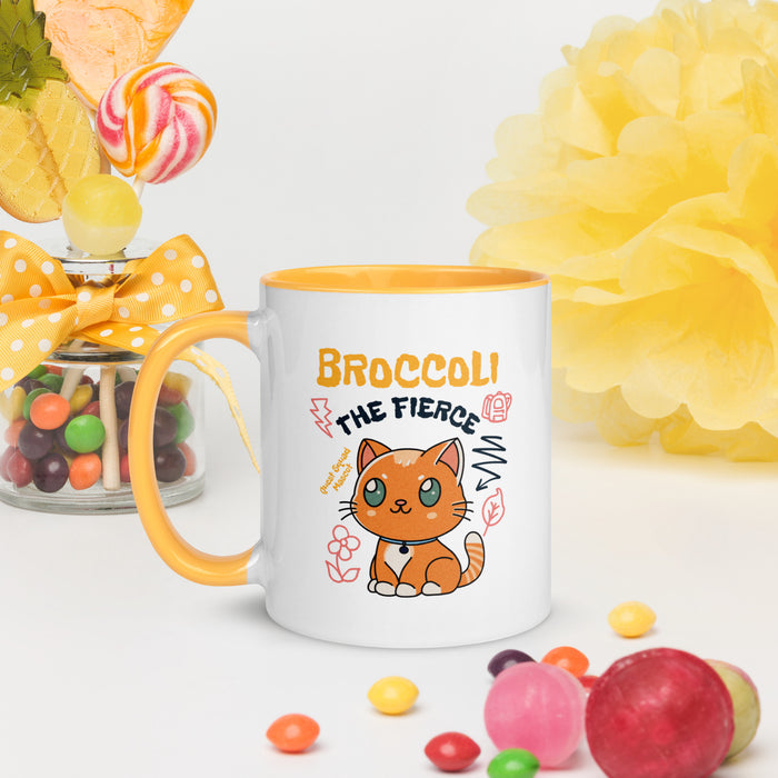 Broccoli the Fierce Mug - The Bean Workshop - Basgiath War College, Book Lover Gift, Bookish Cat, Booktok, Broccoli the Fierce, Chibi Art, Cute Romantasy, Dragon Rider, Empyrean Series, Fantasy Reader., Fourth Wing Merch, Iron Flame Merch, Kawaii, Liam Mairi, mug, Quest Squad Mascot, Rebecca Yarros, Violet Sorrengail, Xaden Riorson