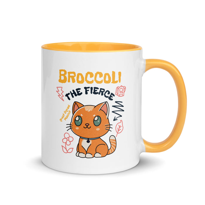 Broccoli the Fierce Mug - The Bean Workshop - Basgiath War College, Book Lover Gift, Bookish Cat, Booktok, Broccoli the Fierce, Chibi Art, Cute Romantasy, Dragon Rider, Empyrean Series, Fantasy Reader., Fourth Wing Merch, Iron Flame Merch, Kawaii, Liam Mairi, mug, Quest Squad Mascot, Rebecca Yarros, Violet Sorrengail, Xaden Riorson