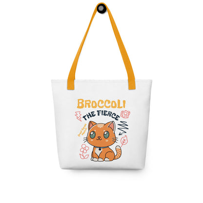 Broccoli the Fierce Tote Bag - The Bean Workshop - Basgiath War College, Book Lover Gift, Bookish Cat, Booktok, Broccoli the Fierce, Chibi Art, Cute Romantasy, Dragon Rider, Empyrean Series, Fantasy Reader., Fourth Wing Merch, Iron Flame Merch, Kawaii, Liam Mairi, Quest Squad Mascot, Rebecca Yarros, tote, Violet Sorrengail, Xaden Riorson