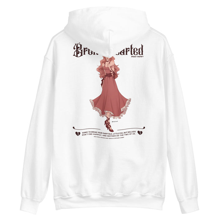 Brokenhearted Embroidered Hoodie - The Bean Workshop - Angsty Aesthetic, Brokenhearted, Coquette Vibe, Embroidered, Embroidered Front Detail, Evangeline Fox Back Print Hoodie, hoodie, Jacks and Evangeline, Jacks Quote Sweatshirt, Once Upon A Broken Heart, Pink Dress Illustration, Prince of Hearts, Stephanie Garber, Winter Reading